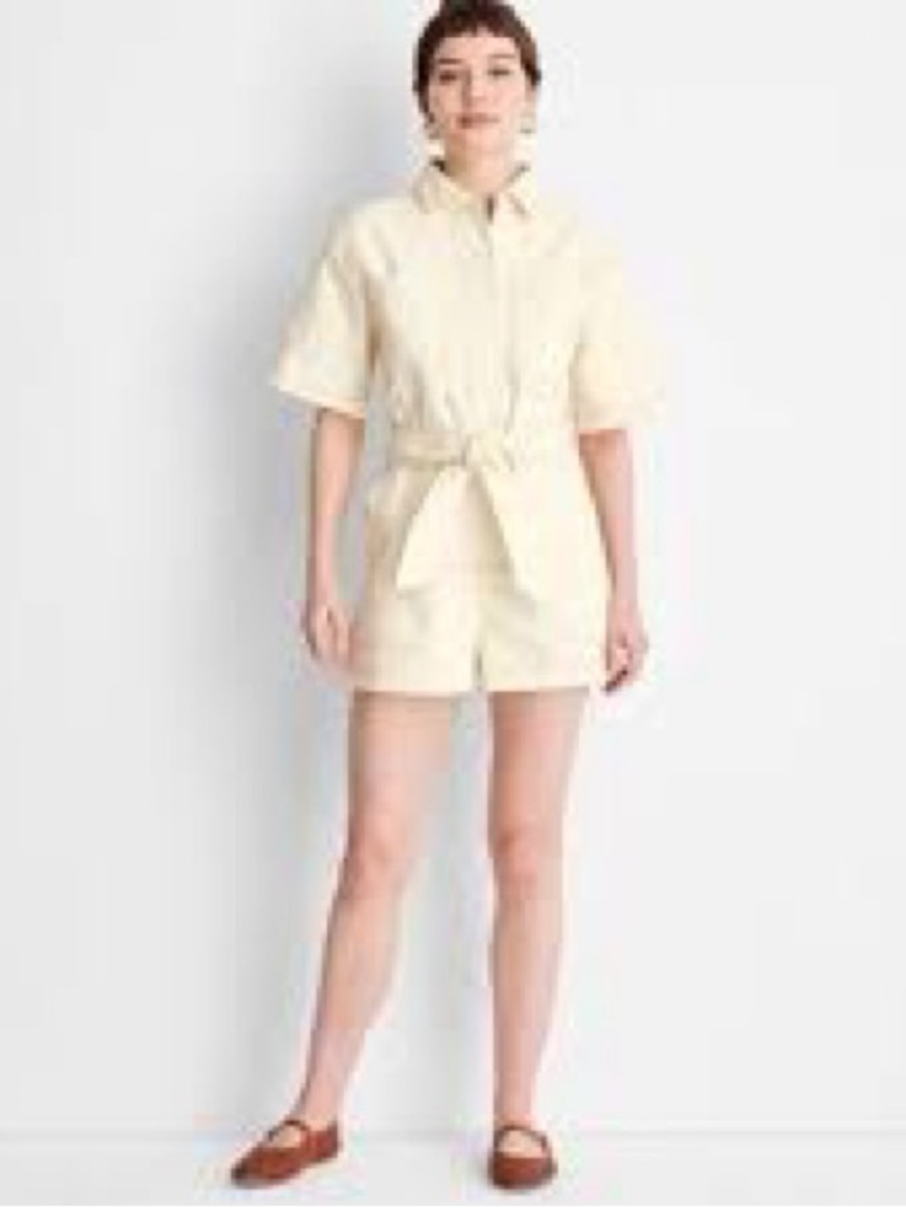 NWT Future Collective Short Sleeve Utility Romper Ecru Size L